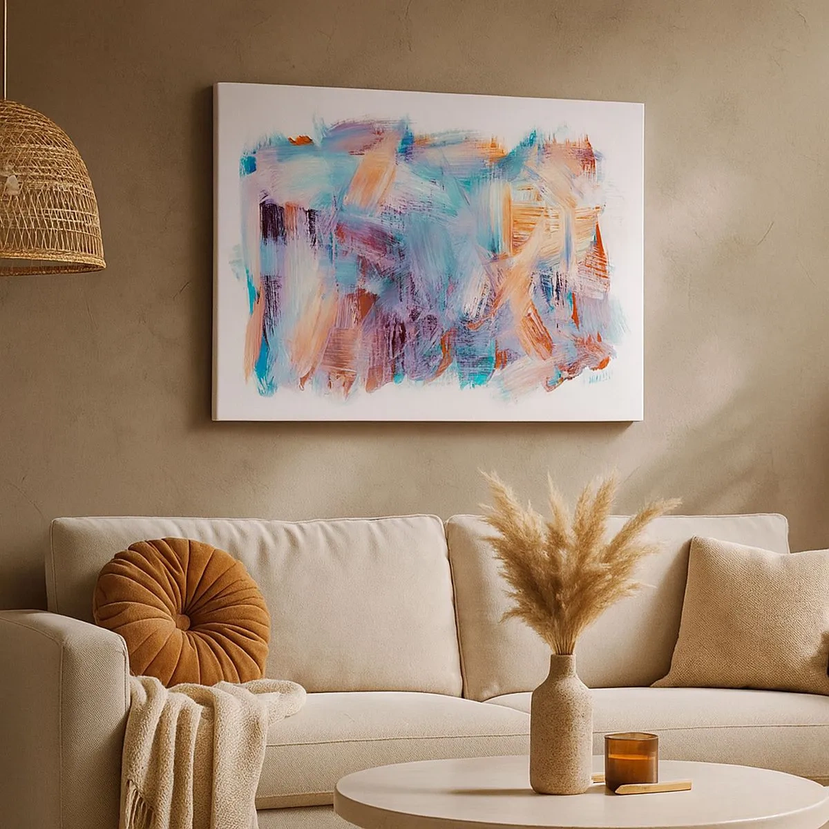 Bild auf Leinwand - Leinwandbild - Bunte Pinselstriche in einer abstrakten Komposition - 70x50cm - Buntes Durcheinander - Moderne Wanddekoration für Wohnzimmer und Schlafzimmer ARTTOR