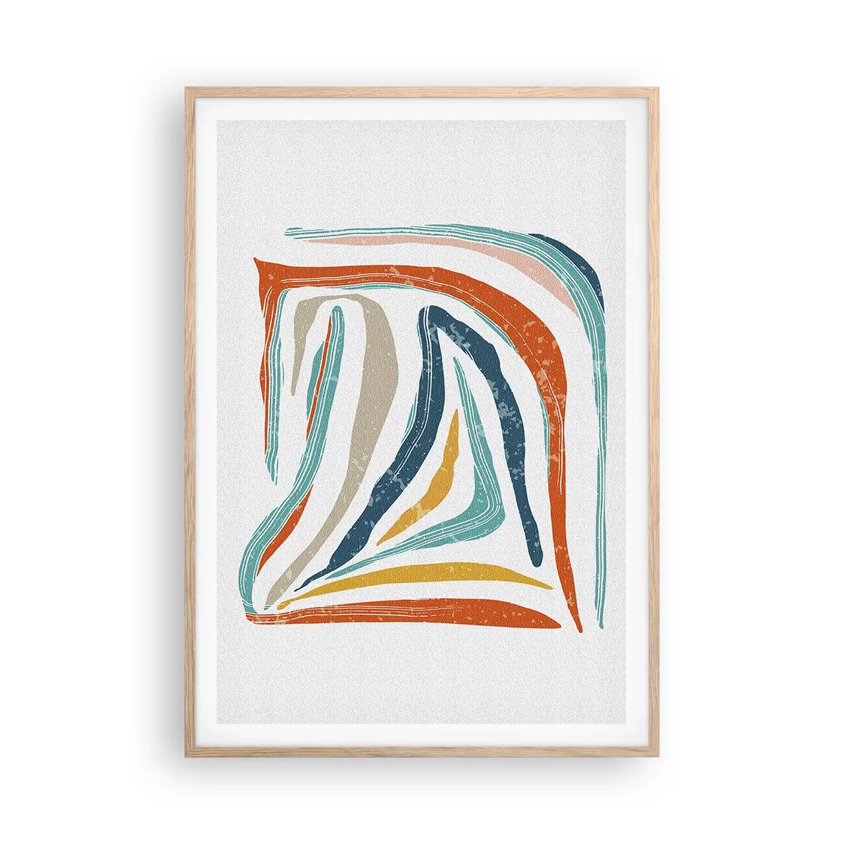 Poster in einem Rahmen aus heller Eiche - Abstraktion mit einem freundlichen Lächeln - 70x100 cm