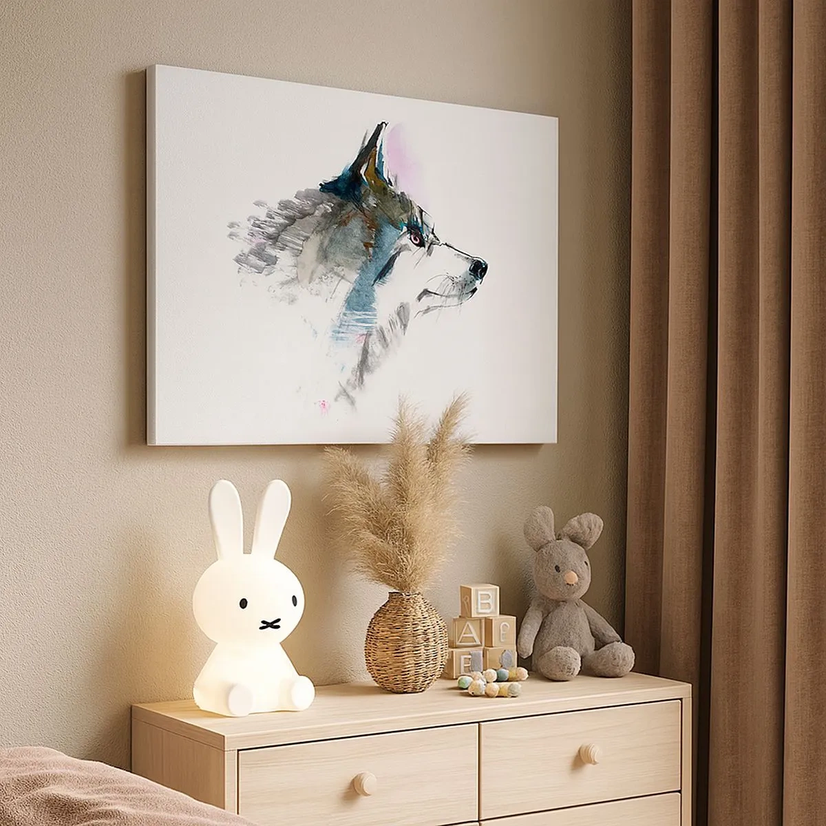 Bild auf Leinwand - Leinwandbild - Aquarellwolf im minimalistischen Stil - 70x50cm - Vom Teufel sprechen - Moderne Wanddekoration für Wohnzimmer und Schlafzimmer ARTTOR