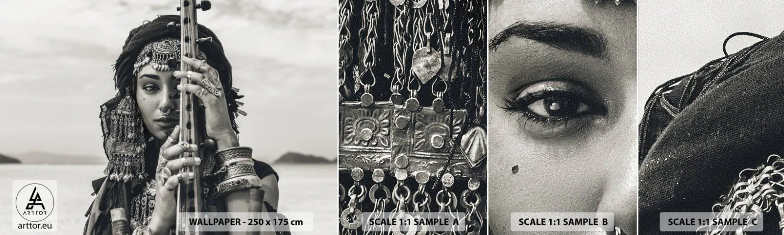 Fototapetenmuster Standard Eco - Die Musik des Orients selbst - Frau, Boho, Schmuck - 100x30 cm