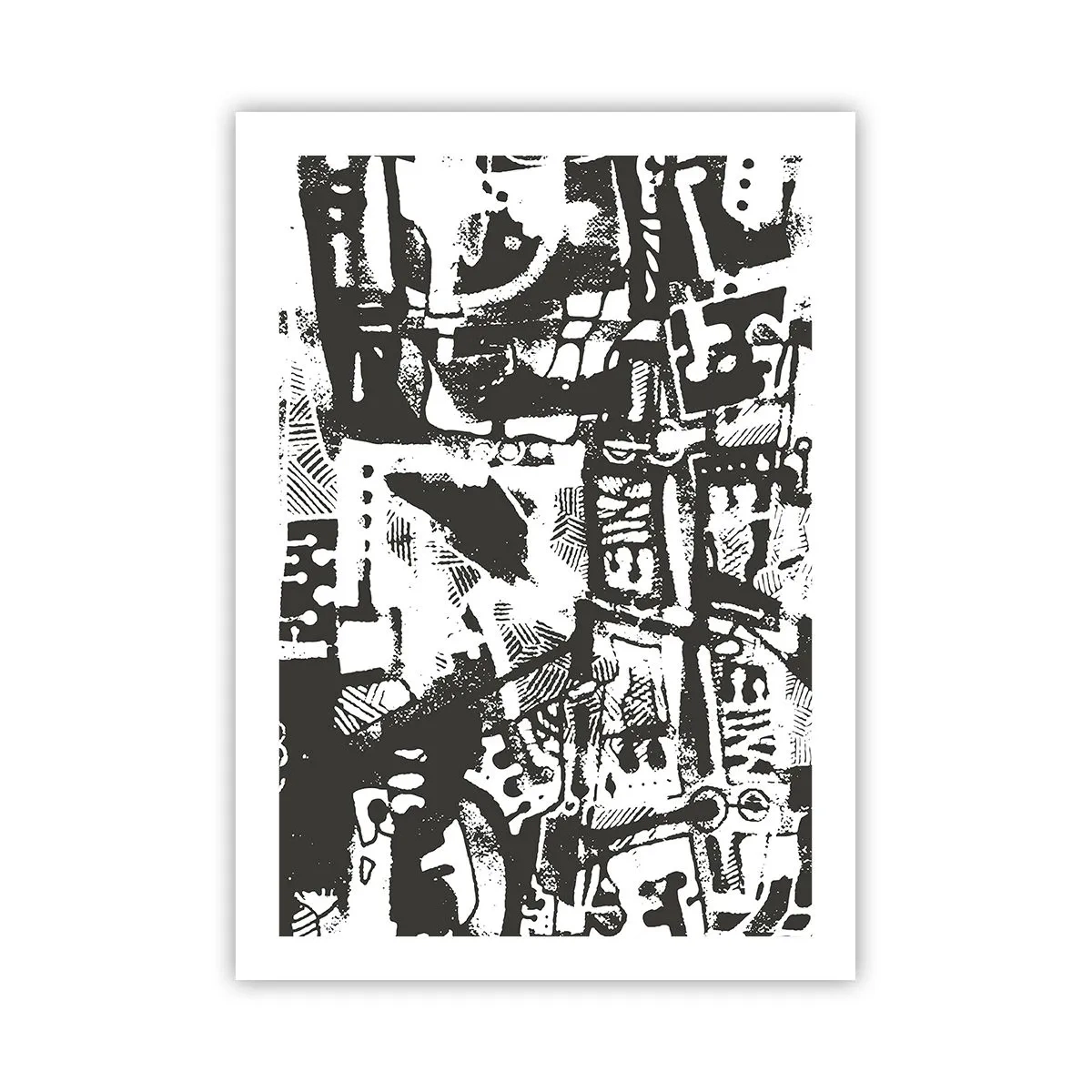 Poster - Schwarz-weiße abstrakte Grafik mit geometrischen Formen - 50x70cm - Ordnung oder Chaos? - Moderne Wanddekoration für Wohnzimmer und Schlafzimmer ARTTOR