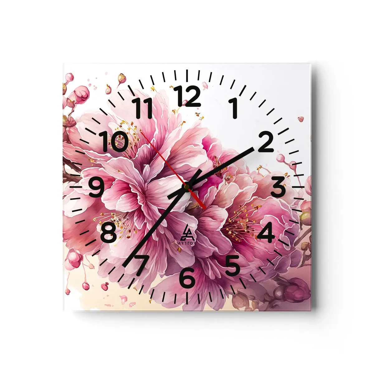 Wanduhr - Glasuhr - Kirschblütenblüte - 40x40 cm