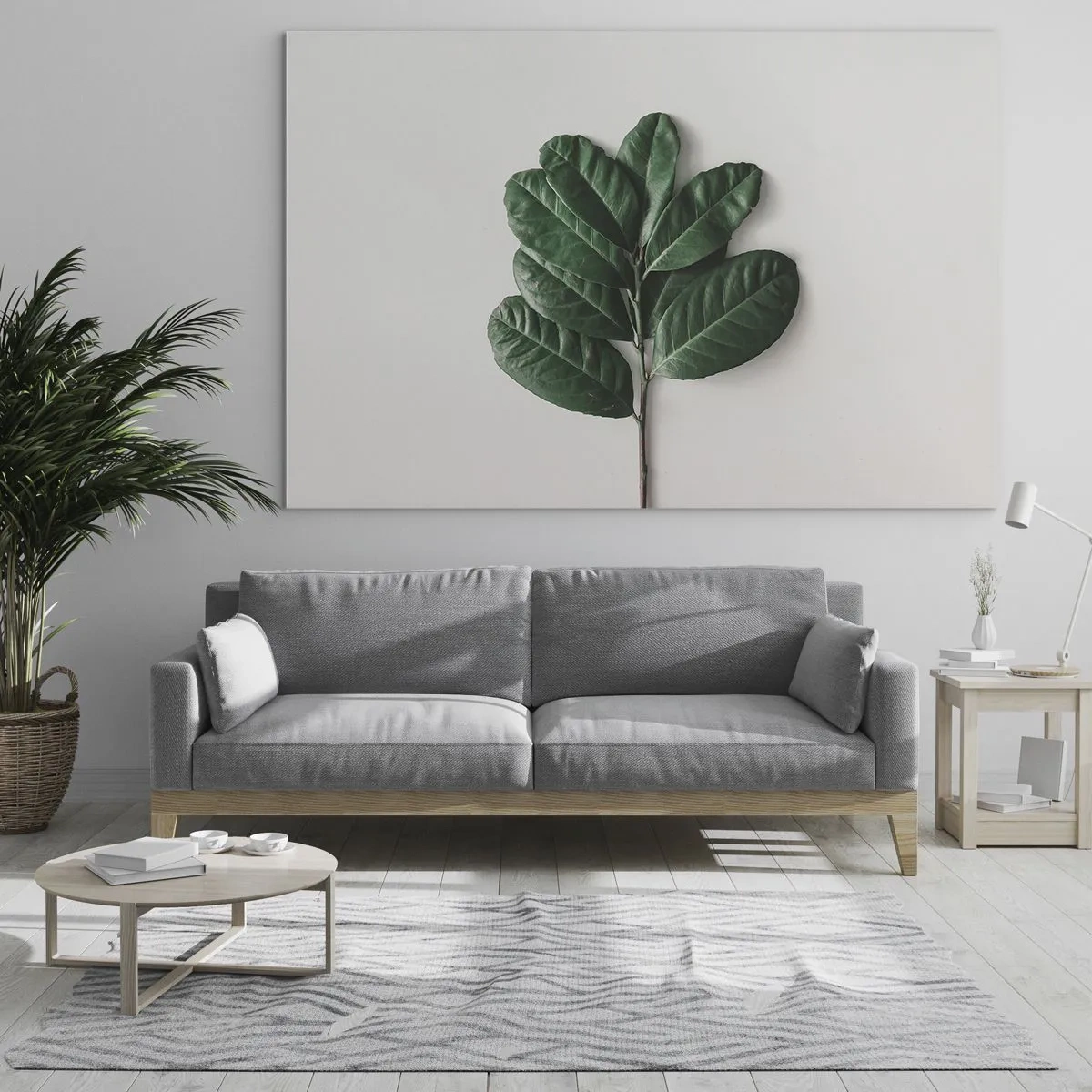 Glasbild - Bild auf glas - Ein Zweig mit grünen Blättern auf hellem Hintergrund - 120x80cm - Eine Zeichnung purer Natur - Moderne Wanddekoration für Wohnzimmer und Schlafzimmer ARTTOR