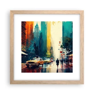 Poster in einem Rahmen aus heller Eiche - New York – selbst der Regen ist hier bunt - 30x30 cm
