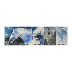Fototapeten Muster Premium Sand - Porträt in blauem Glanz - Pferd, Malerei, Tiere - 100x30 cm