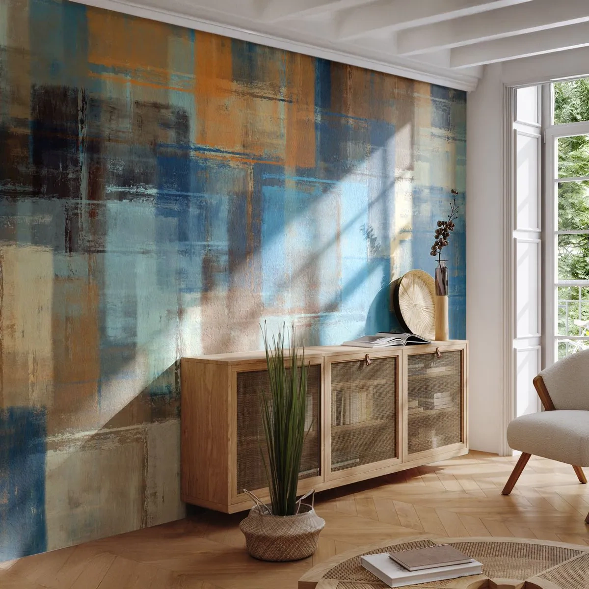 Selbstklebende Fototapete Deluxe Sticker - Durch den blauen Schleier - Abstraktion, Stück, Malen - 250x175 cm