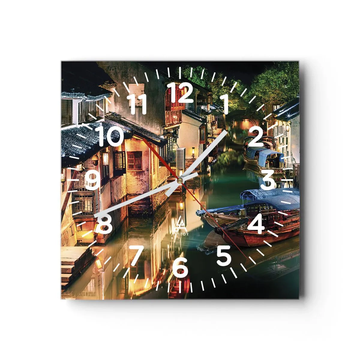 Wanduhr - Glasuhr - Ein Abend auf einer chinesischen Straße - 30x30 cm