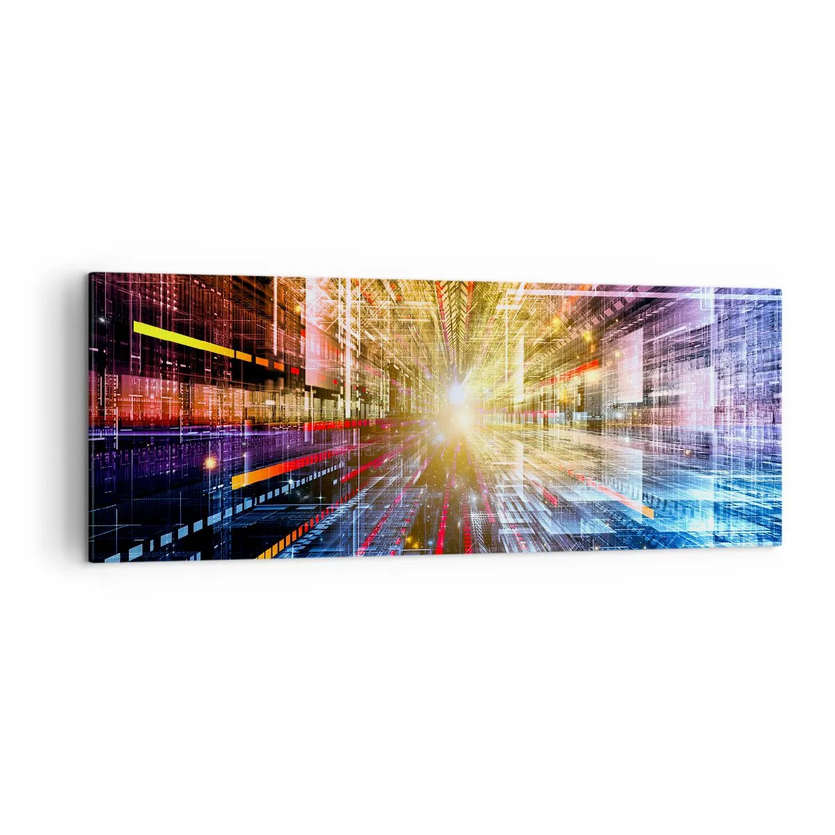 Bild auf Leinwand - Leinwandbild - Dynamische Lichter in einem futuristischen Korridor - 140x50cm - Leuchtender Korridor - Moderne Wanddekoration für Wohnzimmer und Schlafzimmer ARTTOR