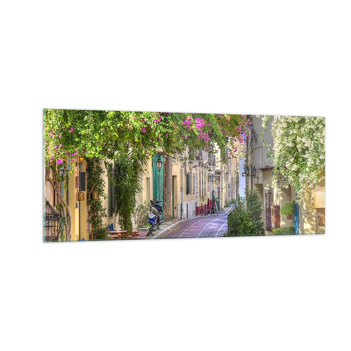 Glasbild - Bild auf glas - Blühende Gasse - 100x40 cm