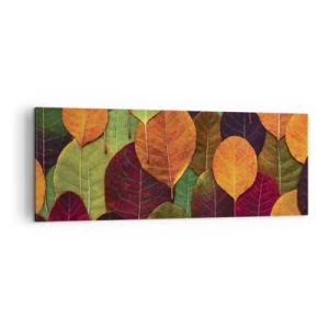 Bild auf Leinwand - Leinwandbild - Bunte Blätter in einem herbstlichen Muster angeordnet - 140x50cm - Herbstmosaik - Moderne Wanddekoration für Wohnzimmer und Schlafzimmer ARTTOR