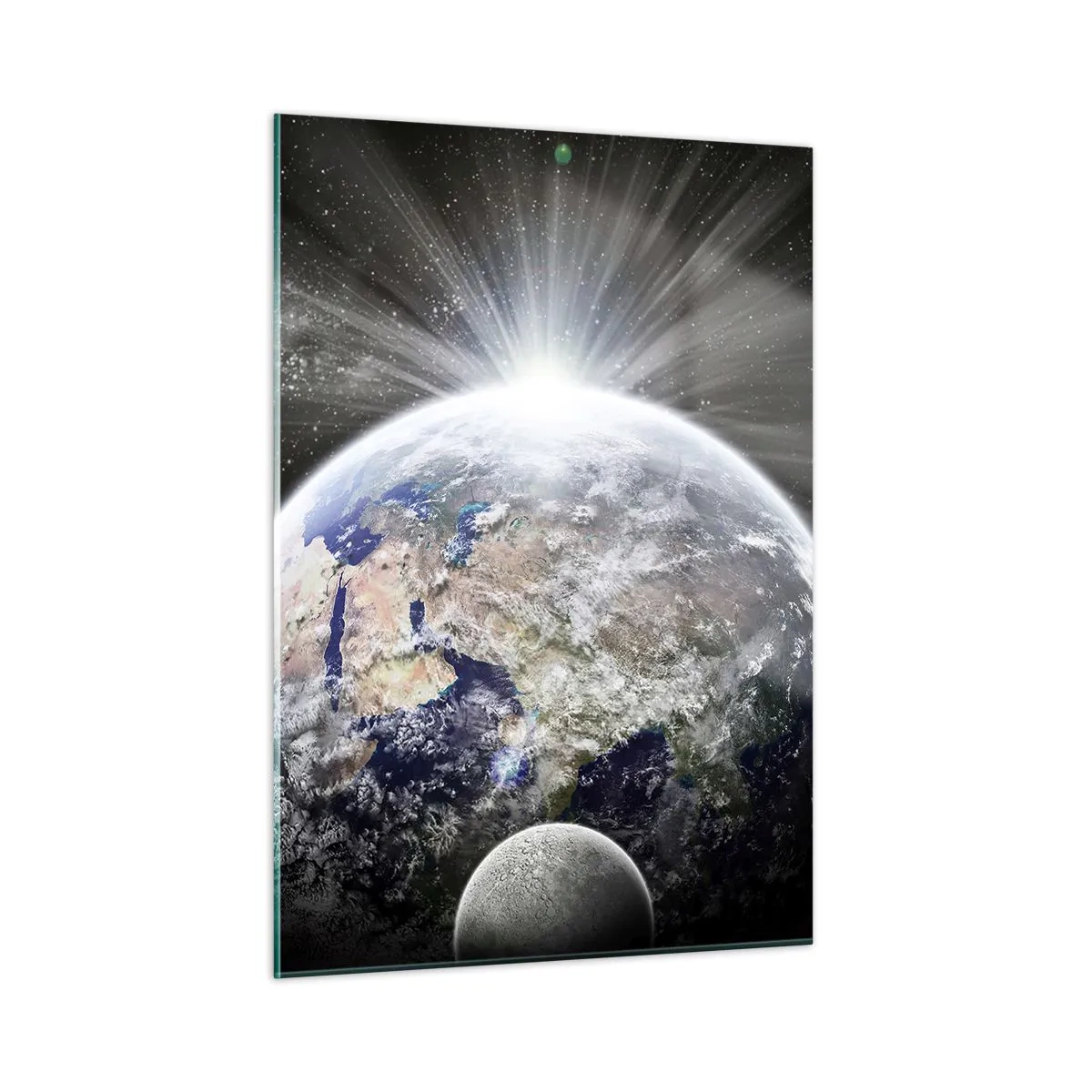Glasbild - Bild auf glas - Erde und Mond in einer Weltraumlandschaft - 50x70cm - In voller Pracht - Moderne Wanddekoration für Wohnzimmer und Schlafzimmer ARTTOR