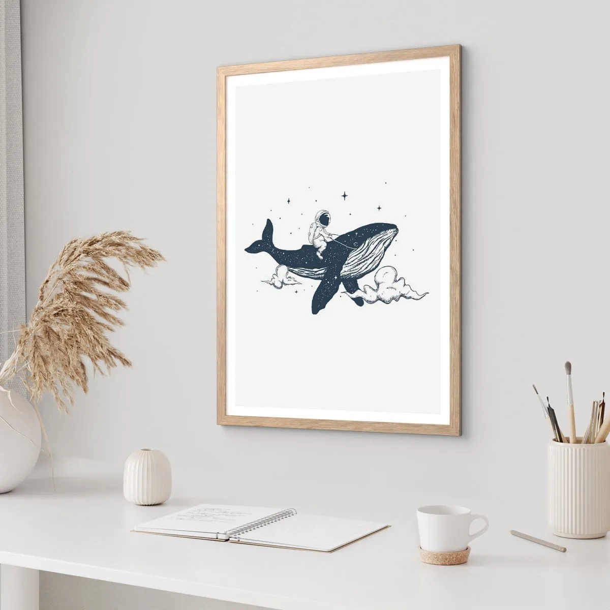 Poster in einem Rahmen aus heller Eiche - Weltraumabenteuer - 50x70 cm