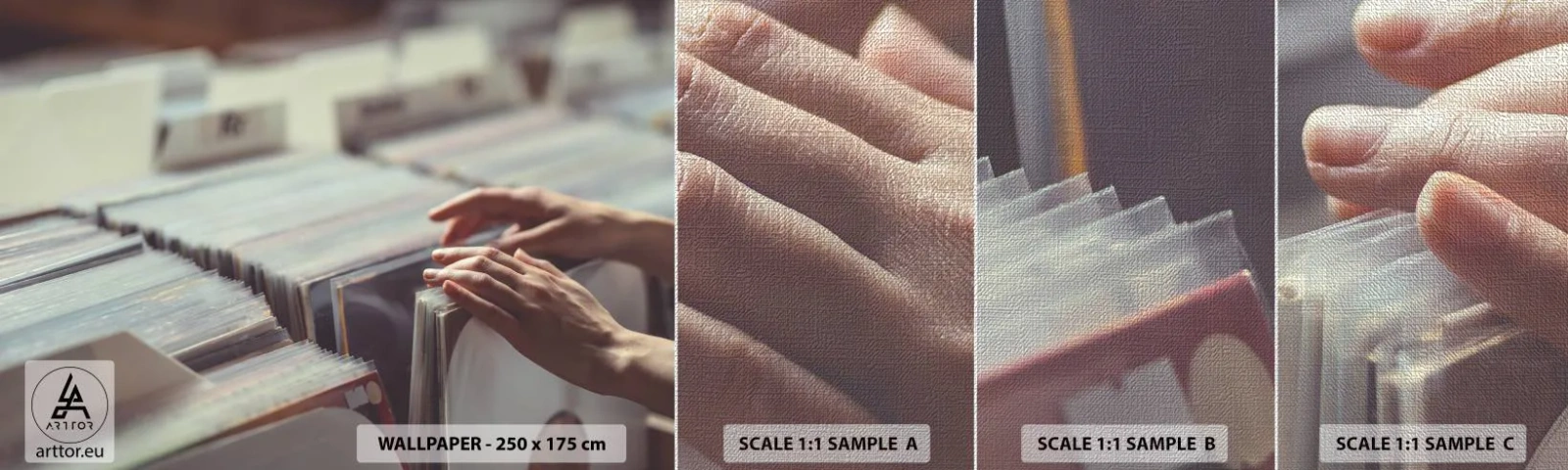 Fototapeten Muster Premium Canvas - Auf der Suche nach Emotionen - Vinyl, Musik, Musikladen - 100x30 cm