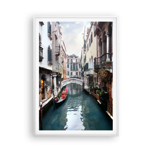 Poster in einem weißen Rahmen - Venezianische Landschaft mit Gondel und Brücke - 70x100 cm