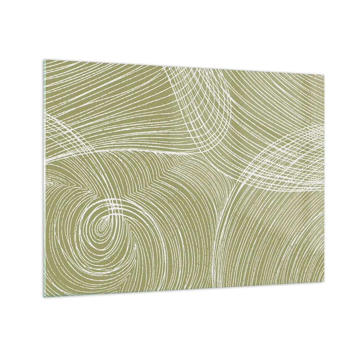Glasbild - Bild auf glas - Weiße Linien bilden vor einem olivgrünen Hintergrund eine komplexe Struktur. - 70x50cm - Komplizierte Abstraktion in Weiß - Moderne Wanddekoration für Wohnzimmer und Schlafzimmer ARTTOR