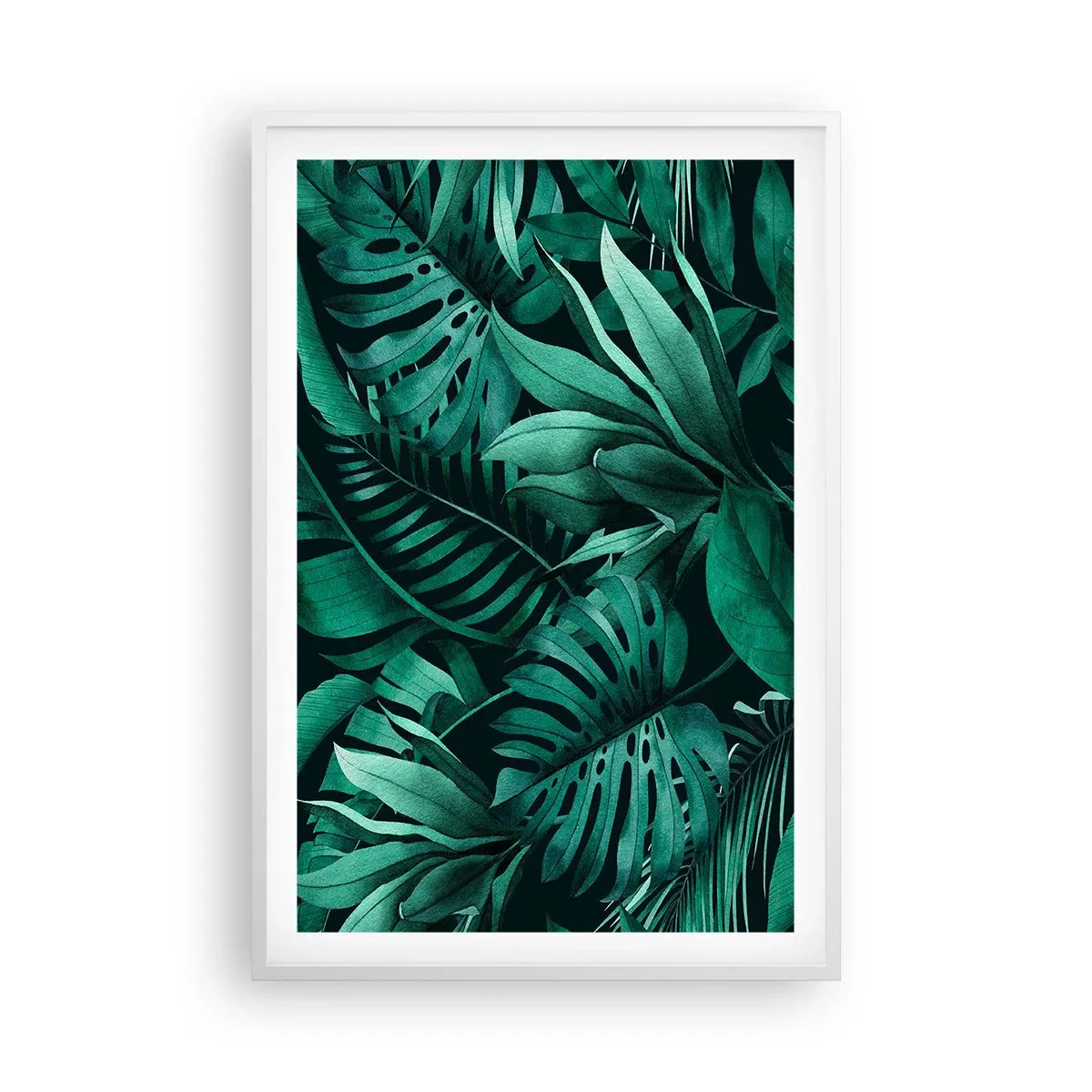 Poster in einem weißen Rahmen - Die Tiefe des tropischen Grüns - 61x91 cm