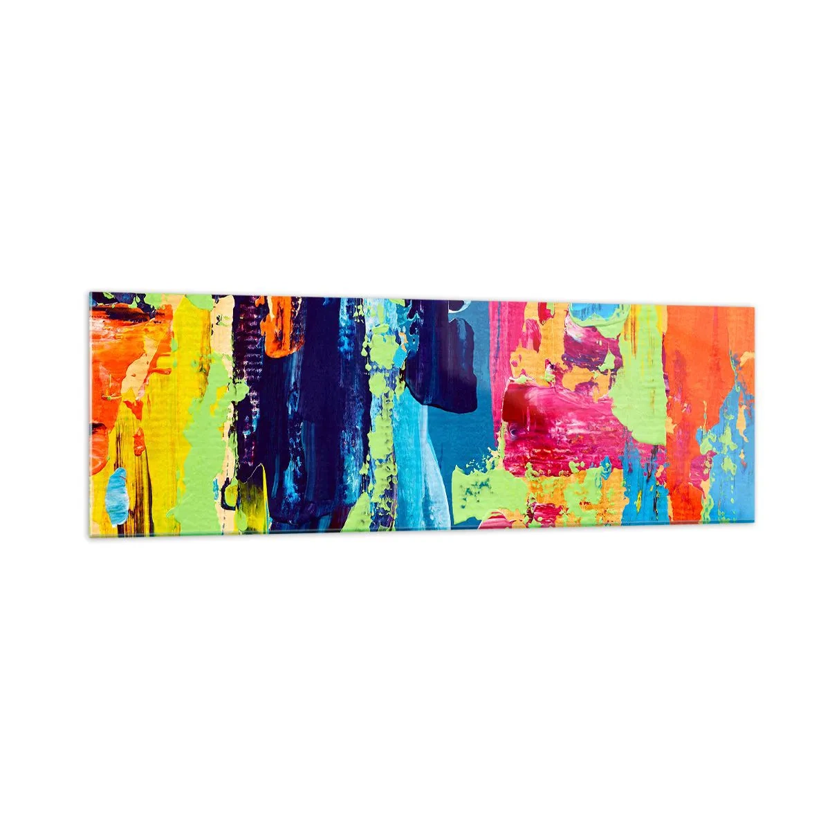 Glasbild - Bild auf glas - Abstrakte Farbkomposition in dynamischer Form - 160x50cm - Das Leben ist wunderschoen! - Moderne Wanddekoration für Wohnzimmer und Schlafzimmer ARTTOR