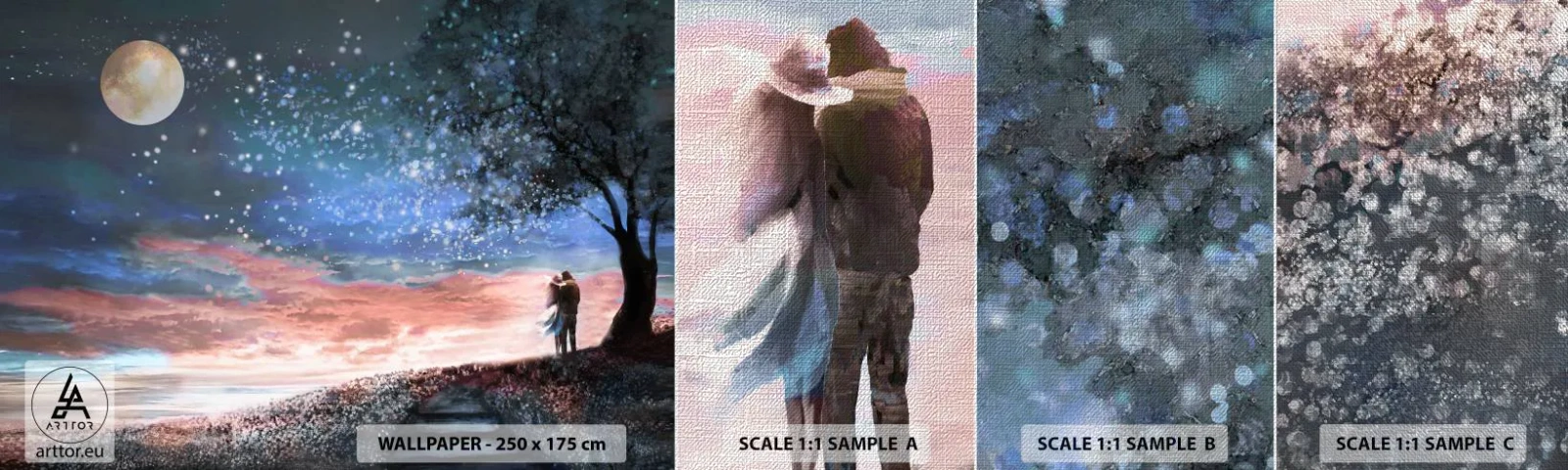 Fototapeten Muster Premium Canvas - Ein sternenklares Spektakel - Abstraktion, Landschaft, Liebespaar - 100x30 cm