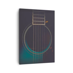 Bild auf Leinwand - Leinwandbild - Akustikgitarre in dunklem, elegantem Licht - 50x70cm - Einen Moment bevor es ertönt - Moderne Wanddekoration für Wohnzimmer und Schlafzimmer ARTTOR