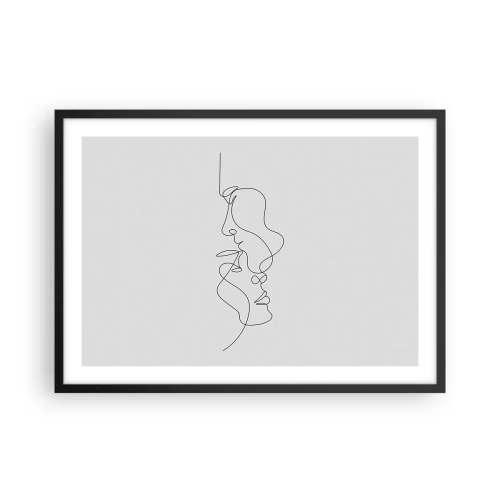 Poster in einem schwarzem Rahmen - Eine minimalistische Zeichnung von zwei Gesichtern in einer Linie. - 70x50cm - Die Hitze bitterer Begierden - Moderne Wanddekoration für Wohnzimmer und Schlafzimmer ARTTOR