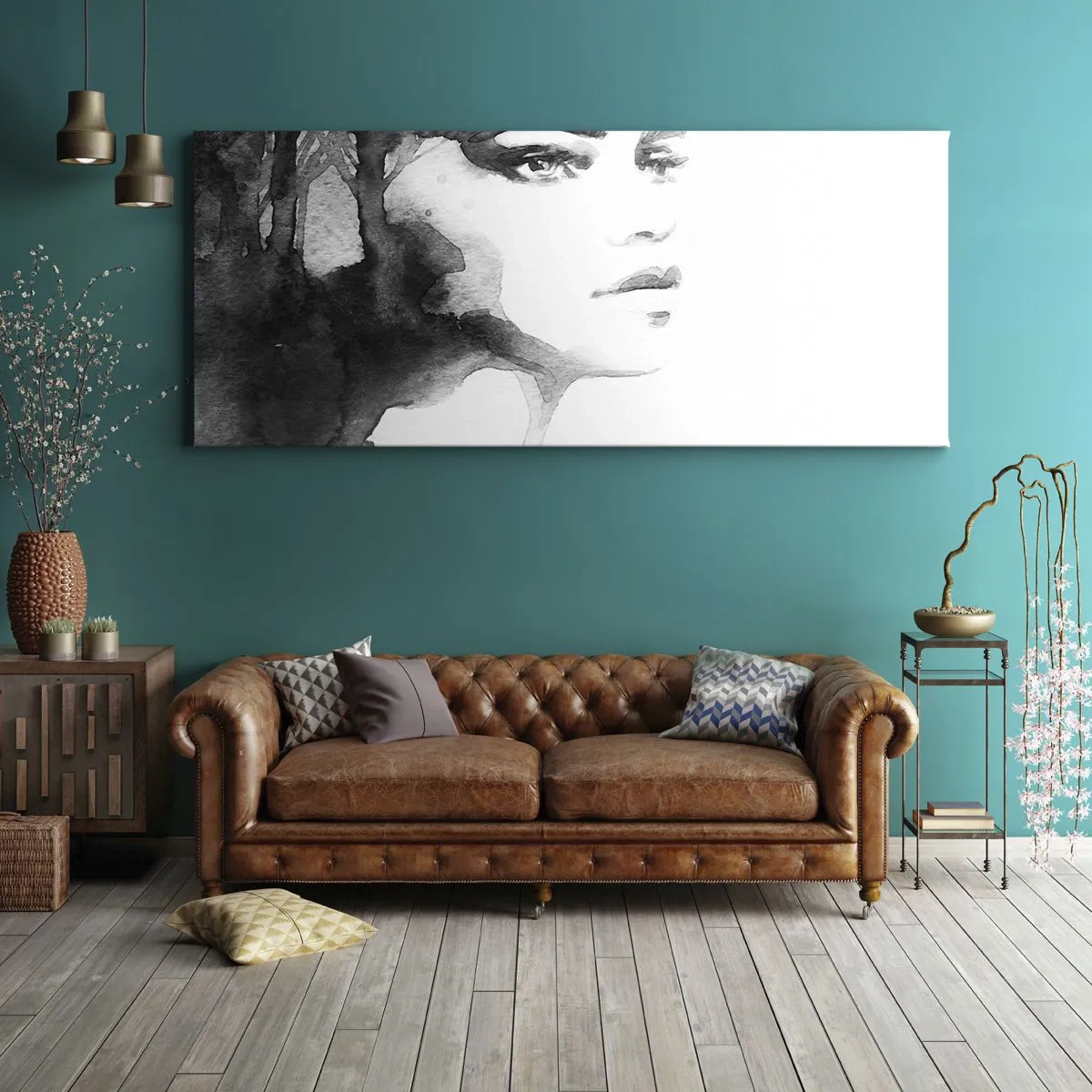 Bild auf Leinwand - Leinwandbild - Ein subtiles Porträt einer Frau in Schwarz-Weiß-Tönen - 160x50cm - Aus Geheimnis und Nebel - Moderne Wanddekoration für Wohnzimmer und Schlafzimmer ARTTOR