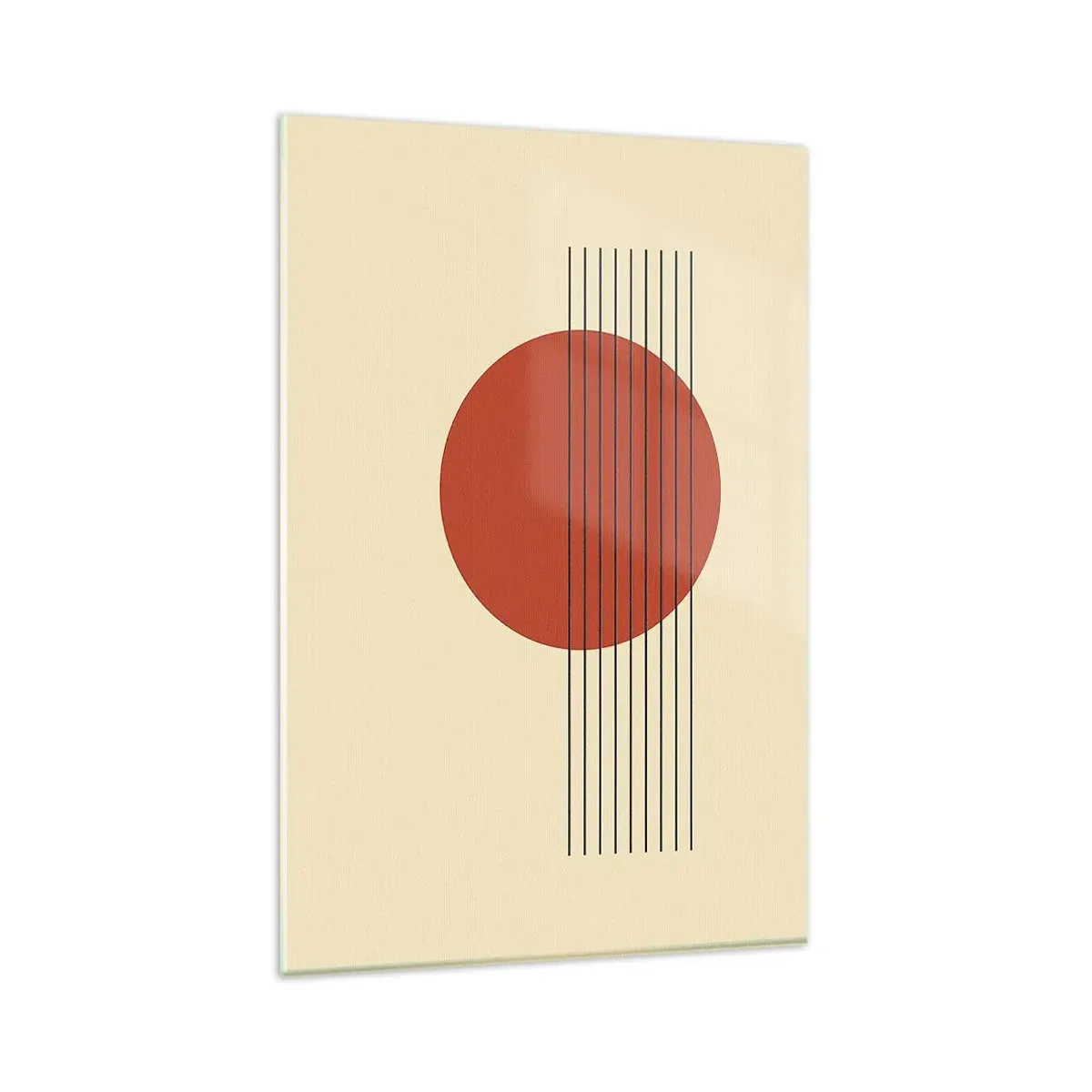 Glasbild - Bild auf glas - Abstrakter roter Kreis mit Linien auf beigem Hintergrund. - 80x120cm - Immer wieder und weiter - Moderne Wanddekoration für Wohnzimmer und Schlafzimmer ARTTOR