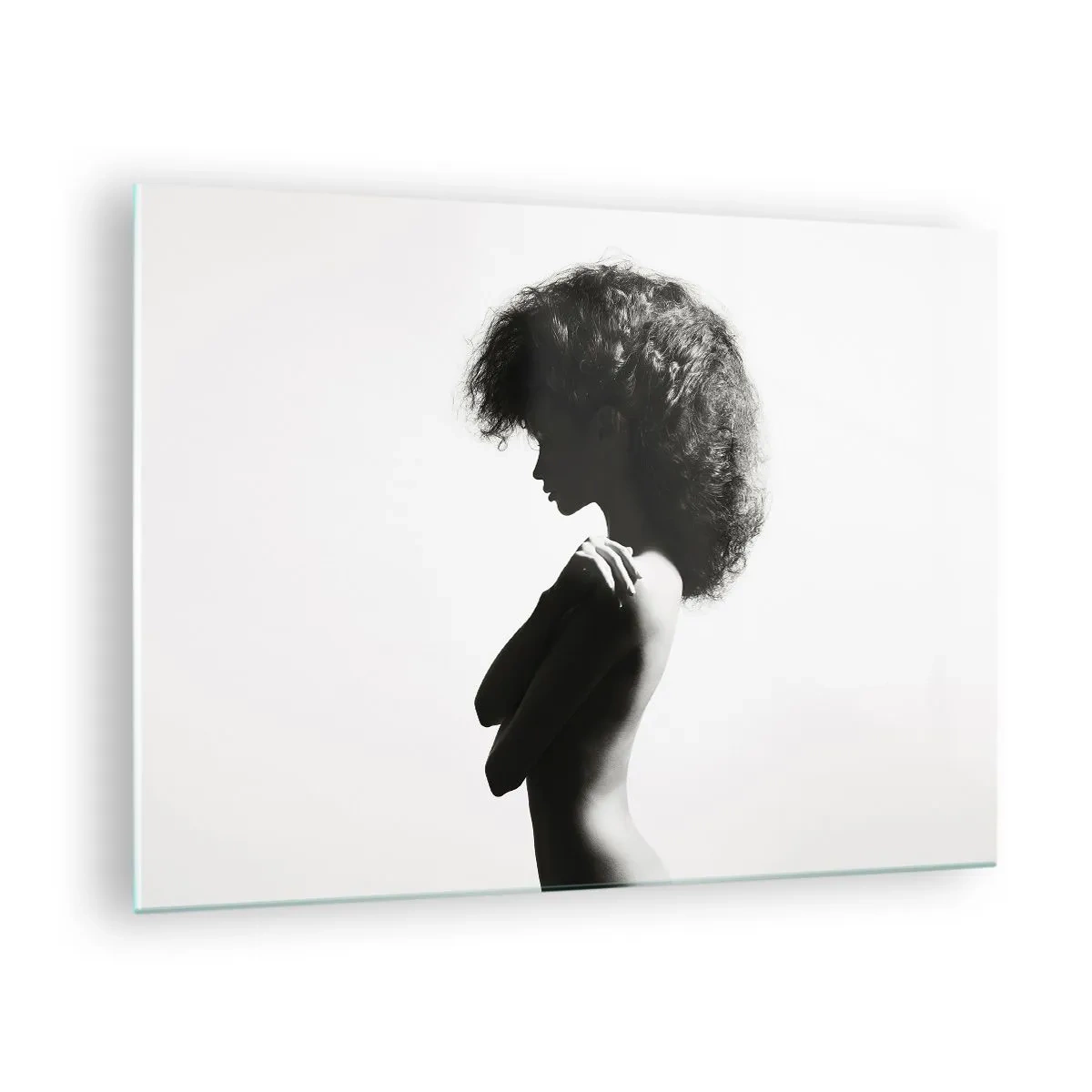Glasbild - Bild auf glas - Weiblicher Akt im kontrastierenden Schwarz-Weiß-Licht - 70x50cm - Wie eine Blume auf einem schlanken Stiel - Moderne Wanddekoration für Wohnzimmer und Schlafzimmer ARTTOR