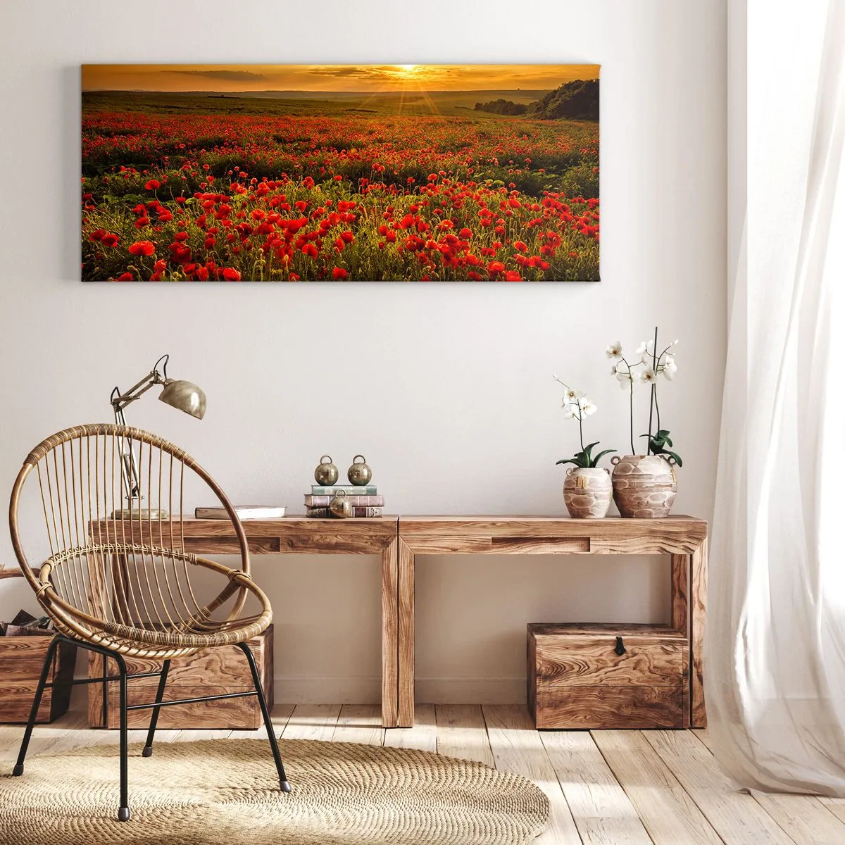Bild auf Leinwand - Leinwandbild - Unter den Wellen raschelnder Wiesen, unter den Blumen der Flut - 90x30 cm