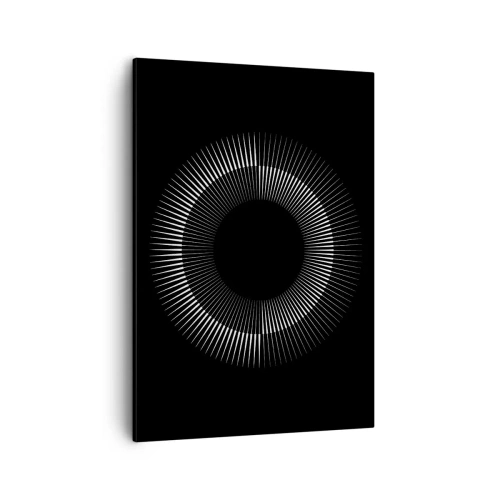 Bild auf Leinwand - Leinwandbild - Grafischer Kreis mit Strahlen in Schwarz und Weiß - 50x70cm - Schwarze Sonne - Moderne Wanddekoration für Wohnzimmer und Schlafzimmer ARTTOR