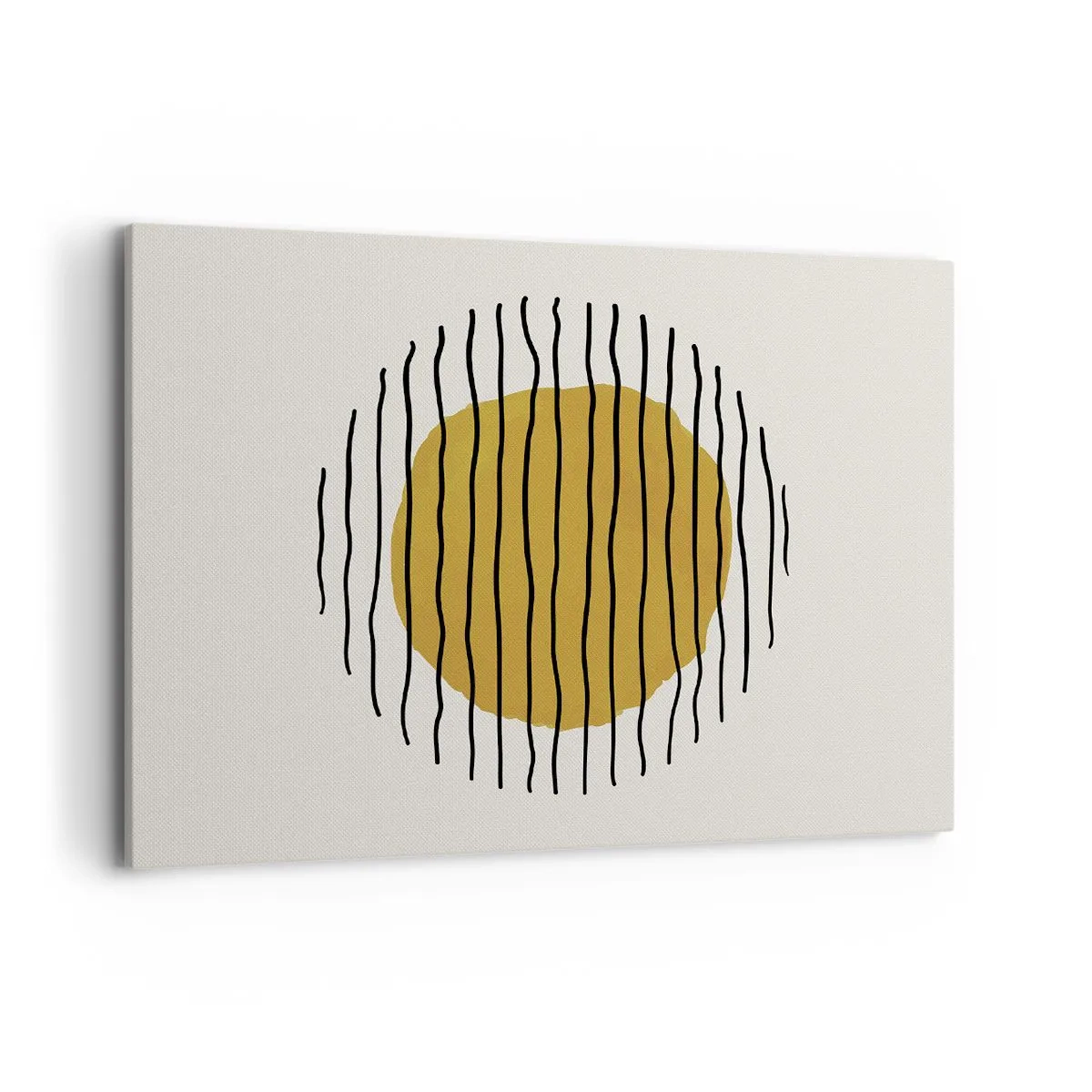 Bild auf Leinwand - Leinwandbild - Ein minimalistisches Motiv mit einem gelben Kreis und schwarzen Linien. - 100x70cm - Abstraktion, die vor Hitze zittert - Moderne Wanddekoration für Wohnzimmer und Schlafzimmer ARTTOR
