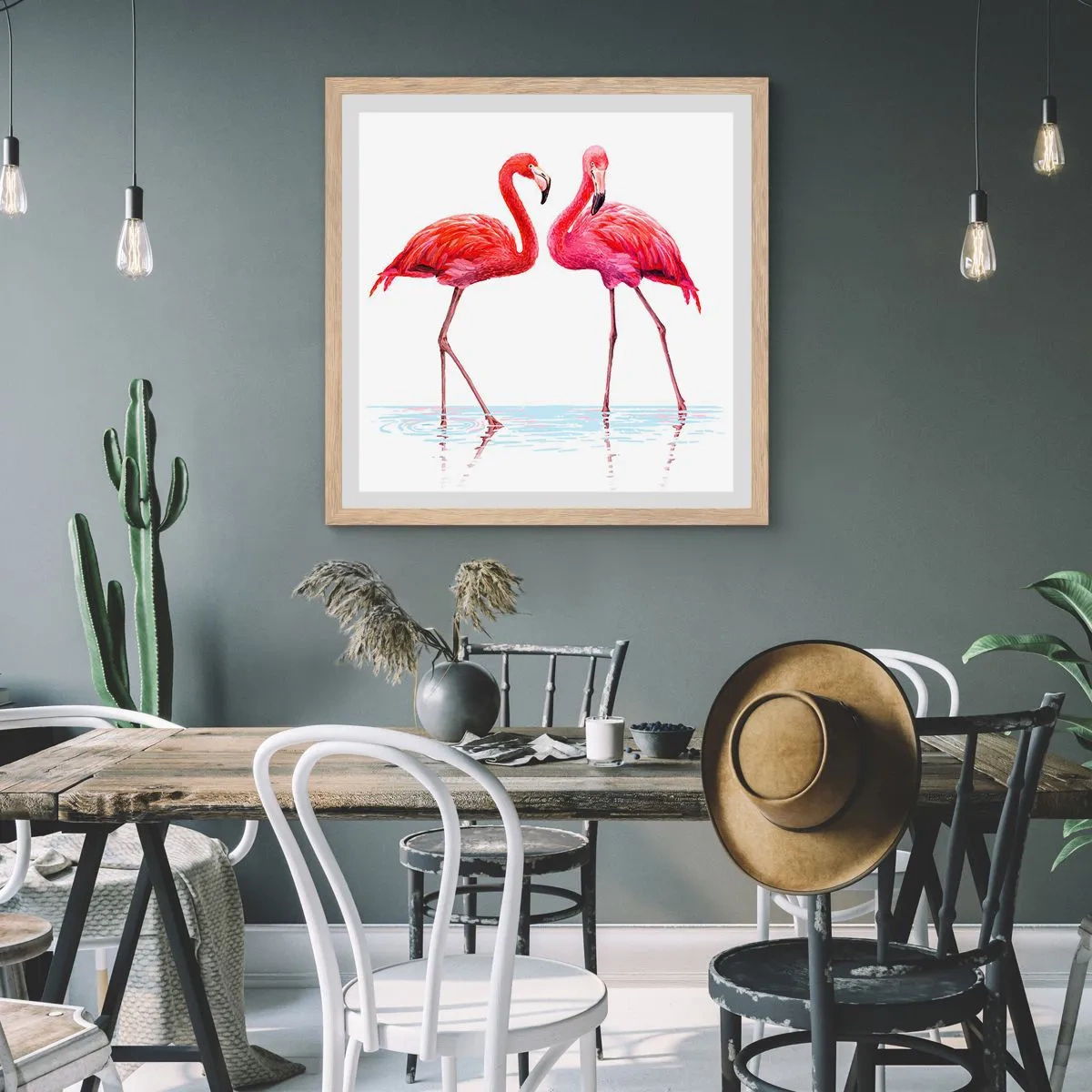 Poster in einem Rahmen aus heller Eiche - Rosa randez-vous - 40x40 cm