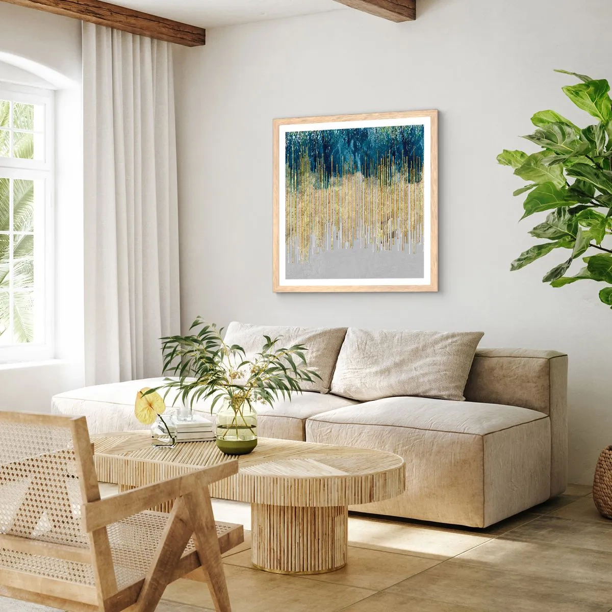 Poster in einem Rahmen aus heller Eiche - Vergoldete Grenze - 60x60 cm