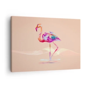 Bild auf Leinwand - Leinwandbild - Ein abstrakter Flamingo in hellen Pastellfarben. - 70x50cm - Der Vogel der guten Gefühle - Moderne Wanddekoration für Wohnzimmer und Schlafzimmer ARTTOR