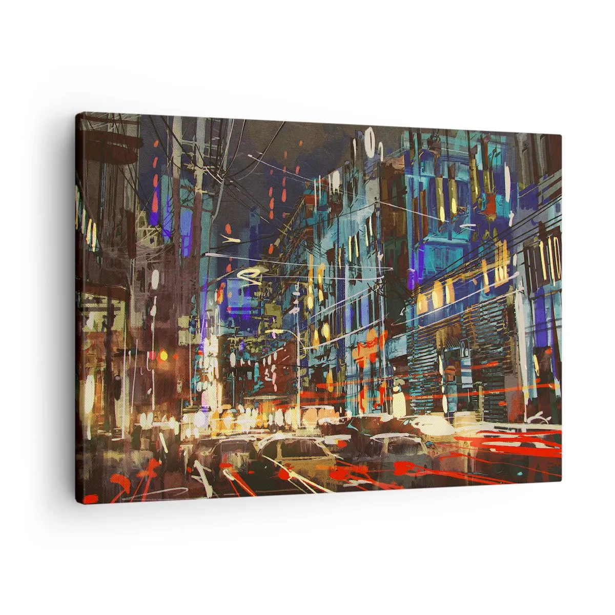 Bild auf Leinwand - Leinwandbild - Stadtnachtszene mit Neonlichtern - 70x50cm - Abendlicher Straßentrubel - Moderne Wanddekoration für Wohnzimmer und Schlafzimmer ARTTOR
