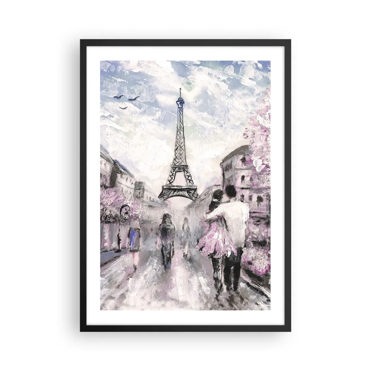Poster in einem schwarzem Rahmen - Eine romantische Szene in Paris mit dem Eiffelturm im Hintergrund - 50x70cm - Wie man sich verlieben kann, ist nur in ... - Moderne Wanddekoration für Wohnzimmer und Schlafzimmer ARTTOR