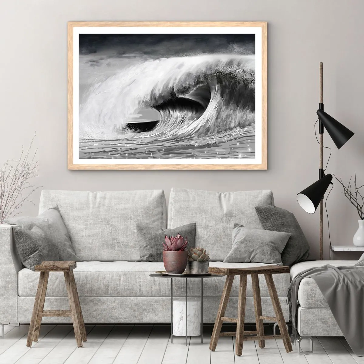 Poster in einem Rahmen aus heller Eiche - Wut des Ozeans - 100x70 cm