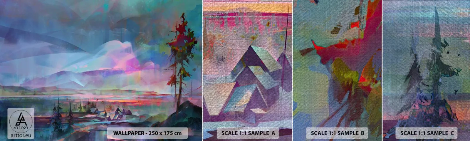 Fototapeten Muster Premium Canvas - Unter einem wohlwollenden Himmel - Abstraktion, Landschaft, Berge - 100x30 cm