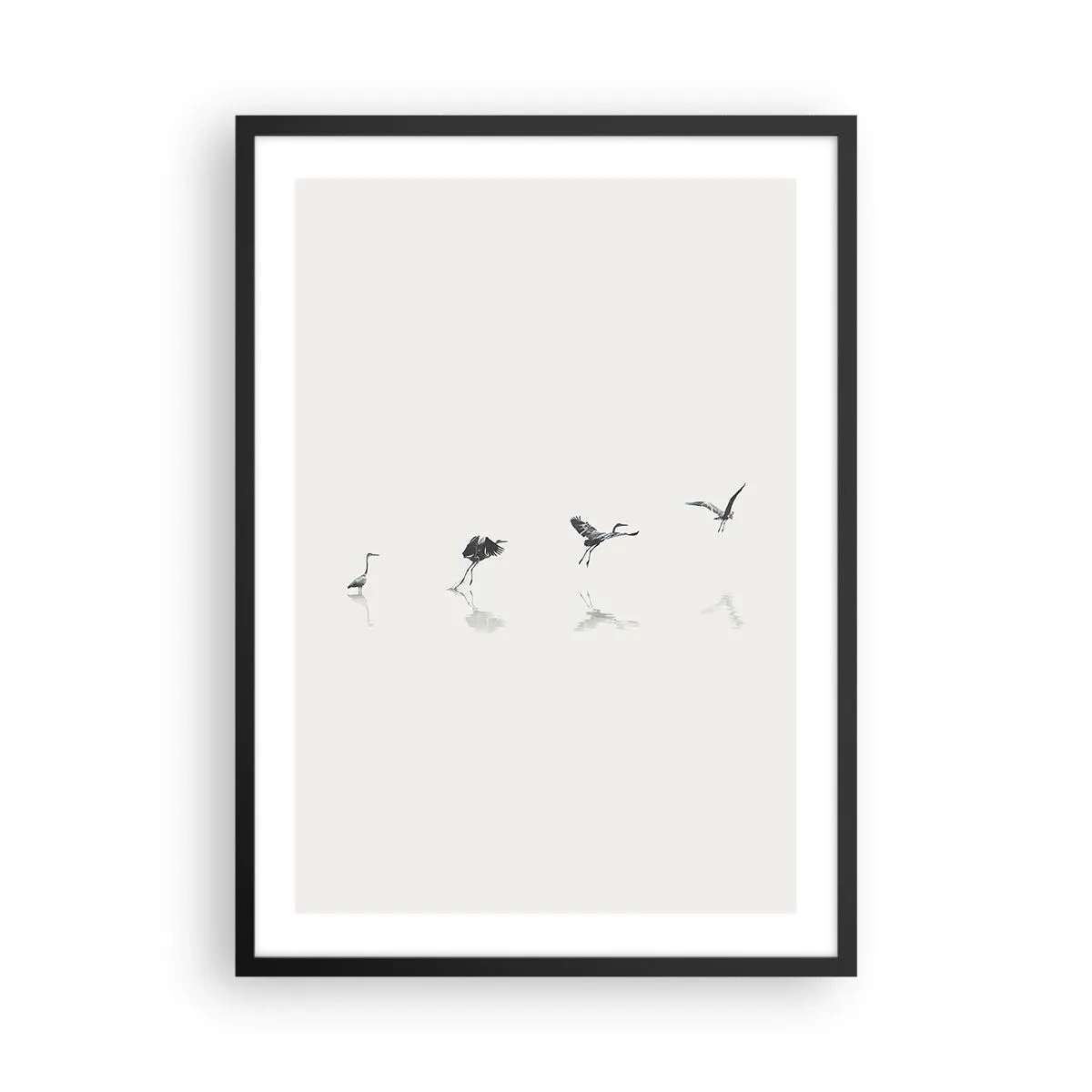 Poster in einem schwarzem Rahmen - Eine minimalistische Komposition von Vögeln am Wasser - 50x70cm - Vier einfache Schritte - Moderne Wanddekoration für Wohnzimmer und Schlafzimmer ARTTOR