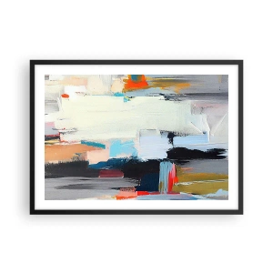 Poster in einem schwarzem Rahmen - Farbenfrohe Abstraktion mit dynamischen Pinselstrichen - 70x50cm - Gibt es eine Methode? - Moderne Wanddekoration für Wohnzimmer und Schlafzimmer ARTTOR