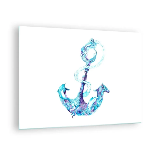 Glasbild - Bild auf glas - Anker mit nautischen Motiven im künstlerischen Stil - 70x50cm - Der Vertraute der Geheimnisse des Meeres - Moderne Wanddekoration für Wohnzimmer und Schlafzimmer ARTTOR