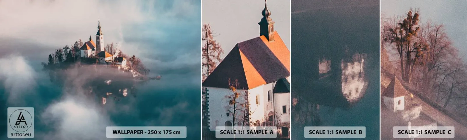 Fototapeten Muster Selbstklebend Deluxe Sticker - Trauminsel - Landschaft, Die Architektur, Kirche - 100x30 cm