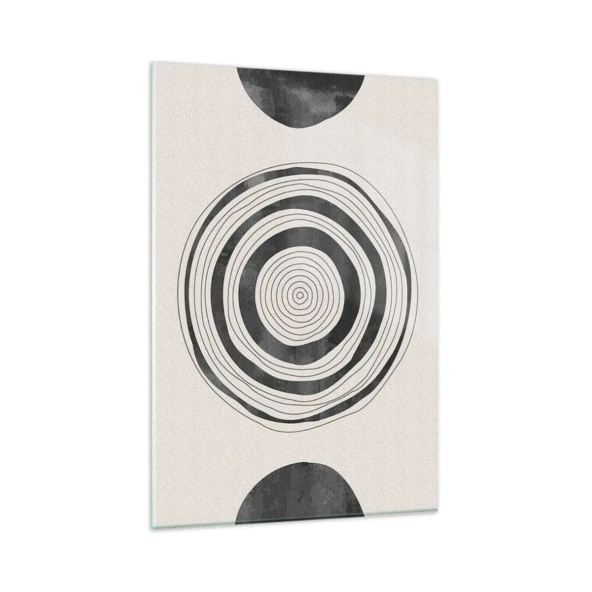 Glasbild - Bild auf glas - Minimalistische schwarz-weiße Kreise auf hellem Hintergrund - 80x120cm - Wichtig ist, was dazwischen liegt - Moderne Wanddekoration für Wohnzimmer und Schlafzimmer ARTTOR