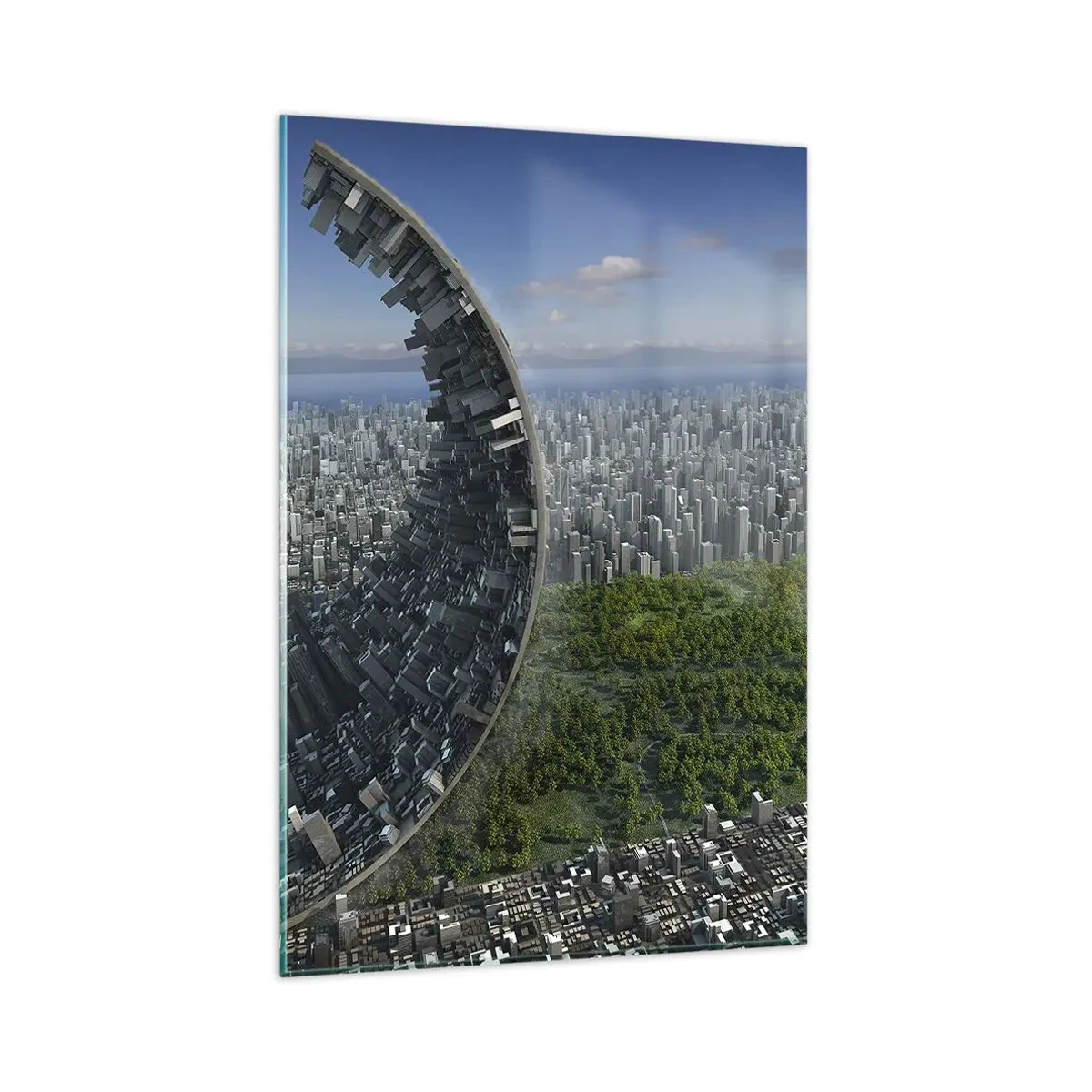 Glasbild - Bild auf glas - Eine dynamische Stadt mit einem surrealen Twist - 80x120cm - Die Natur ist ewig - Moderne Wanddekoration für Wohnzimmer und Schlafzimmer ARTTOR