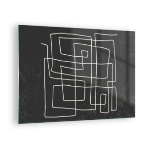 Glasbild - Bild auf glas - Geometrische Abstraktion mit weißen Linien auf schwarzem Hintergrund - 70x50cm - Nicht so einfach - Moderne Wanddekoration für Wohnzimmer und Schlafzimmer ARTTOR