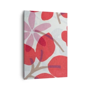 Bild auf Leinwand - Leinwandbild - Blüten und Blätter in Rot- und Rosatönen - 50x70cm - Blumenarrangement in Rosa - Moderne Wanddekoration für Wohnzimmer und Schlafzimmer ARTTOR