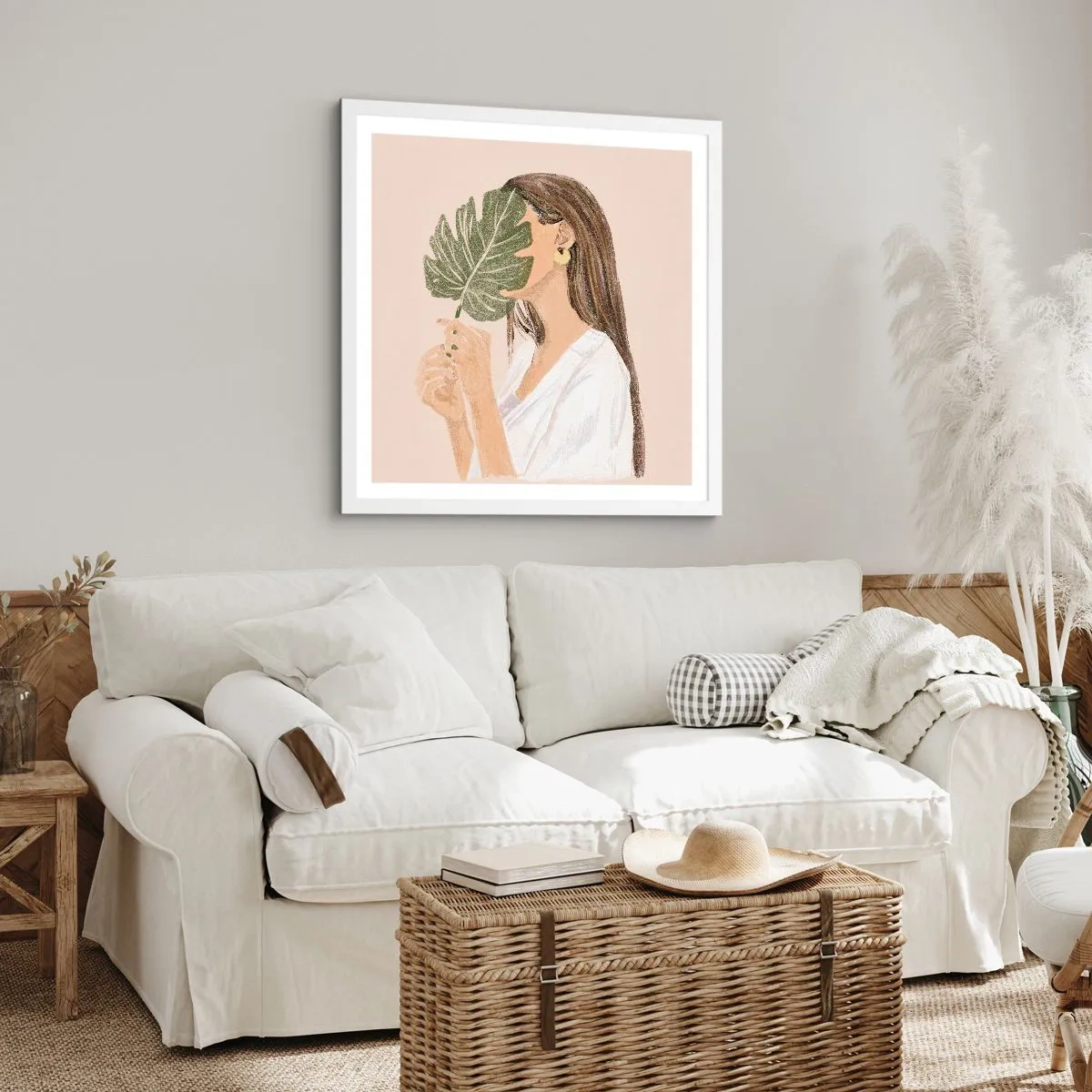 Poster in einem weißen Rahmen - Geheimnisvolles Porträt mit Fächer - 50x50 cm