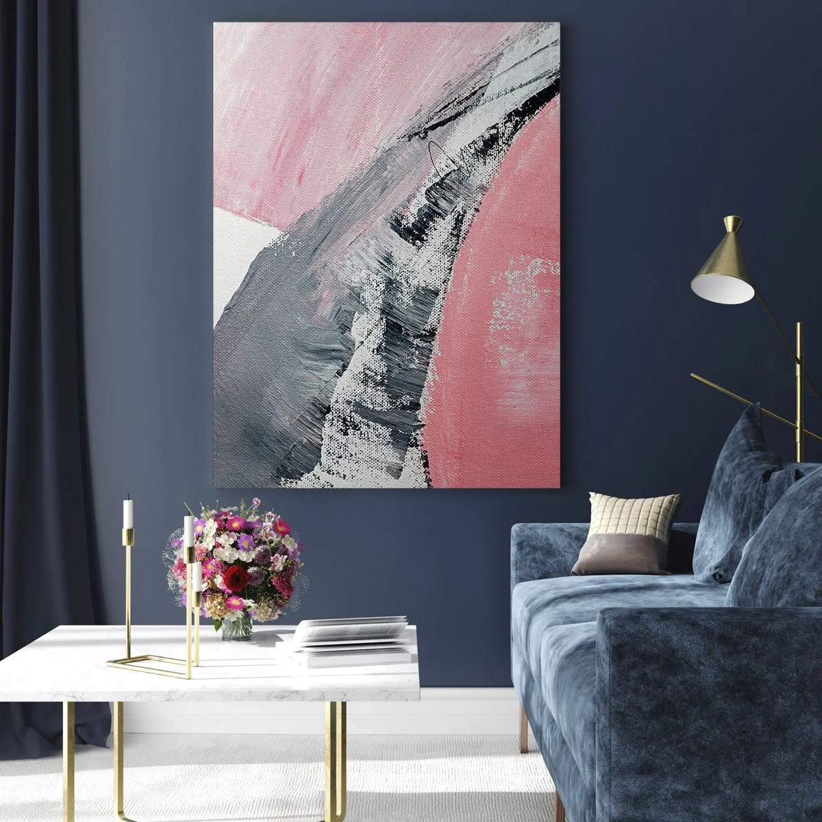 Glasbild - Bild auf glas - Eine abstrakte Komposition in Rosa- und Grautönen. - 80x120cm - Passende Komposition - Moderne Wanddekoration für Wohnzimmer und Schlafzimmer ARTTOR