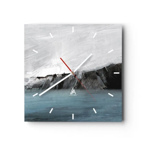 Wanduhr - Glasuhr - Abstrakte Landschaft mit Wasser und felsigem Ufer - 30x30cm - Wasser – Erde: Kampf der Naturelemente - Moderne Wanddekoration für Wohnzimmer und Schlafzimmer ARTTOR