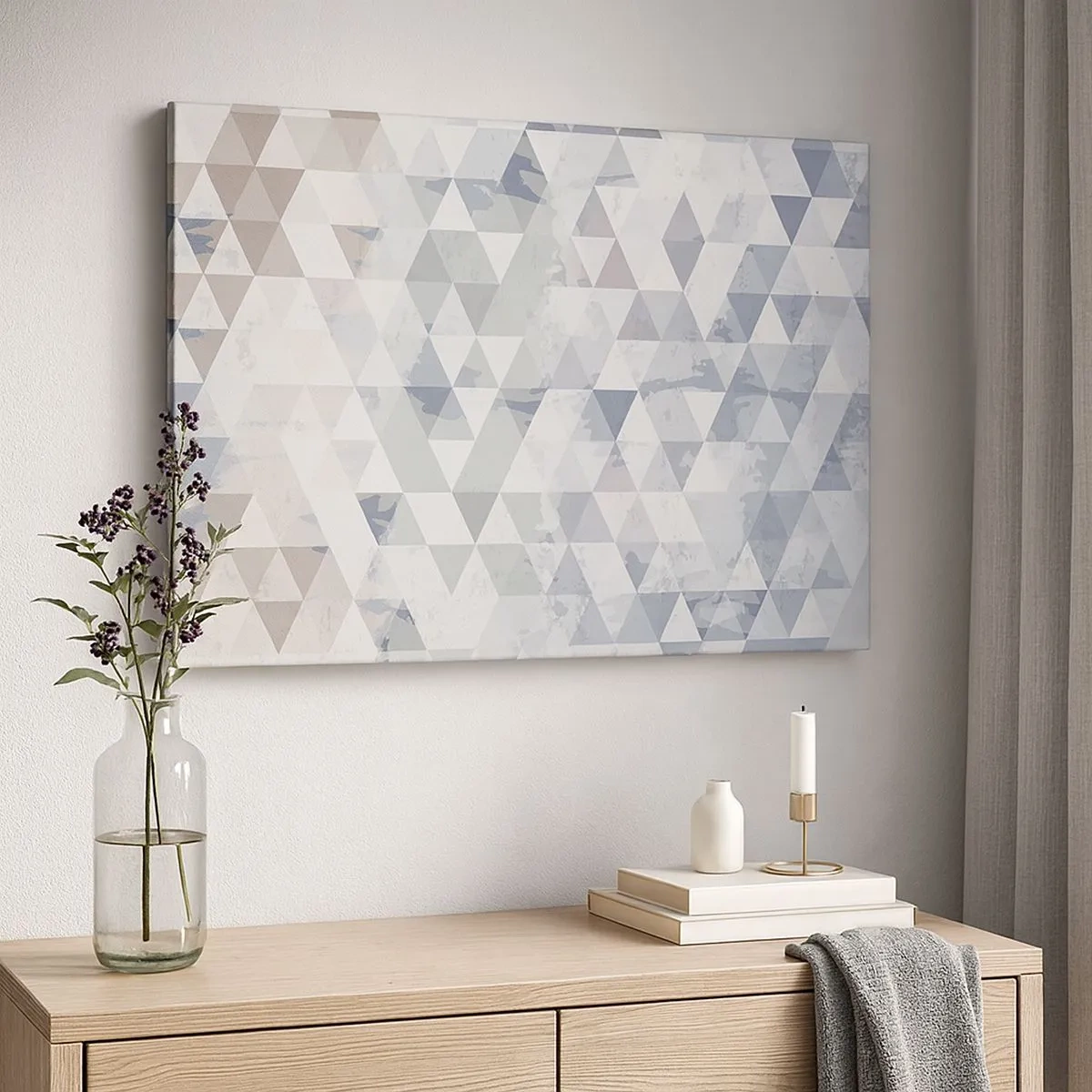 Bild auf Leinwand - Leinwandbild - Geometrisches Dreiecksmuster in Pastelltönen - 70x50cm - Im Rhythmus auf drei - Moderne Wanddekoration für Wohnzimmer und Schlafzimmer ARTTOR