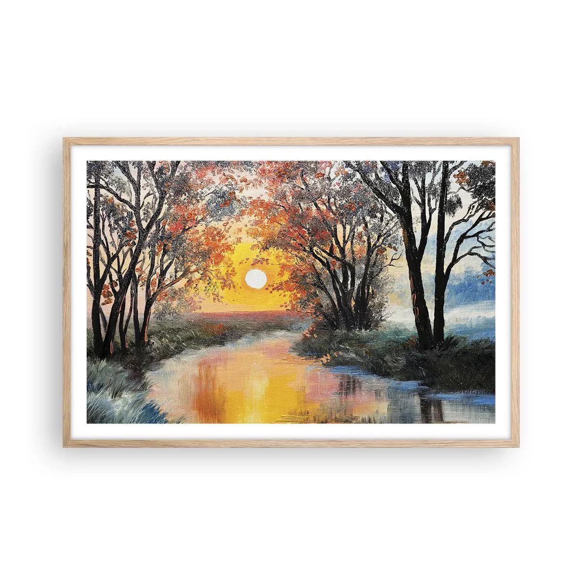 Poster in einem Rahmen aus heller Eiche - Herbststimmung - 91x61 cm